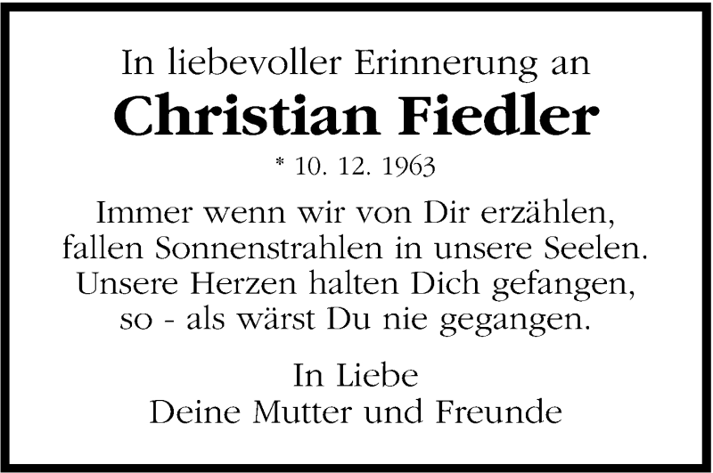  Traueranzeige für Christian Fiedler vom 10.12.2014 aus Stuttgarter Zeitung / Stuttgarter Nachrichten