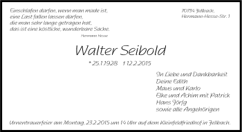 Traueranzeige von Walter Seibold von Stuttgarter Zeitung / Stuttgarter Nachrichten