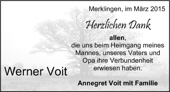 Traueranzeige von Werner Voit von Stuttgarter Zeitung / Stuttgarter Nachrichten