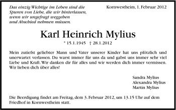 Traueranzeige von Karl Heinrich Mylius von Stuttgarter Zeitung / Stuttgarter Nachrichten