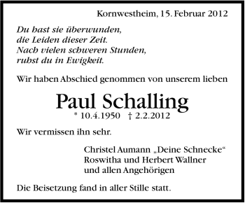 Traueranzeige von Paul Schilling von Stuttgarter Zeitung / Stuttgarter Nachrichten