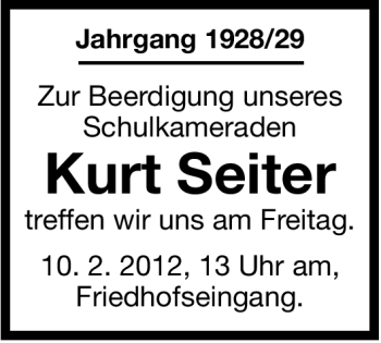 Traueranzeige von Kurt Seiter von Stuttgarter Zeitung / Stuttgarter Nachrichten