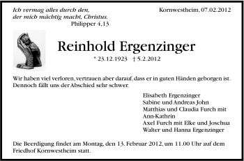 Traueranzeige von Reinhold Ergenzinger von Stuttgarter Zeitung / Stuttgarter Nachrichten