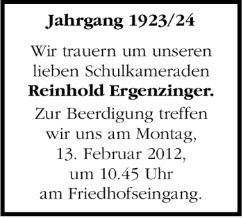 Traueranzeige von Reinhold Ergenzinger von Stuttgarter Zeitung / Stuttgarter Nachrichten