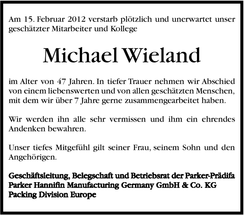  Traueranzeige für Michael Wieland vom 18.02.2012 aus Stuttgarter Zeitung / Stuttgarter Nachrichten