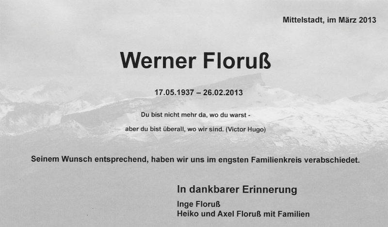  Traueranzeige für Werner Floruß vom 09.03.2013 aus Stuttgarter Zeitung / Stuttgarter Nachrichten