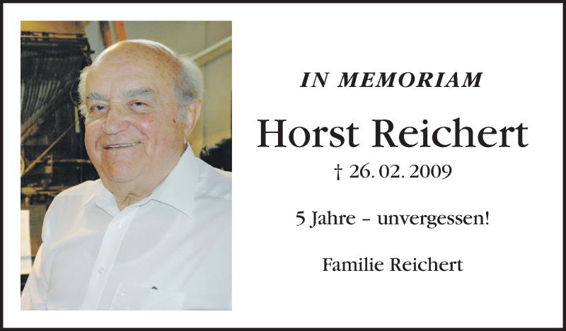  Traueranzeige für Horst Reichert vom 26.02.2014 aus Stuttgarter Zeitung / Stuttgarter Nachrichten