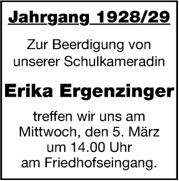 Traueranzeige von Erika Ergenzinger von Stuttgarter Zeitung / Stuttgarter Nachrichten