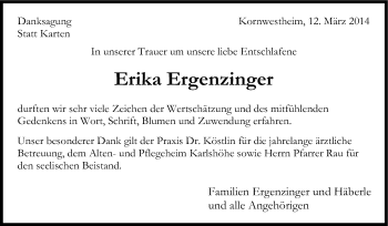 Traueranzeige von Erika Ergenzinger von Stuttgarter Zeitung / Stuttgarter Nachrichten