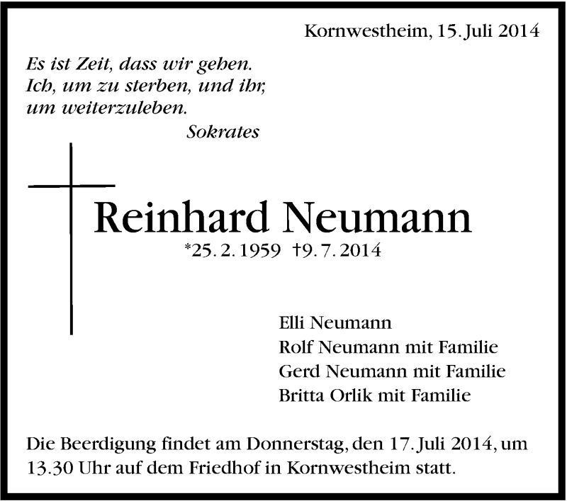  Traueranzeige für Reinhard Neumann vom 15.07.2014 aus Stuttgarter Zeitung / Stuttgarter Nachrichten