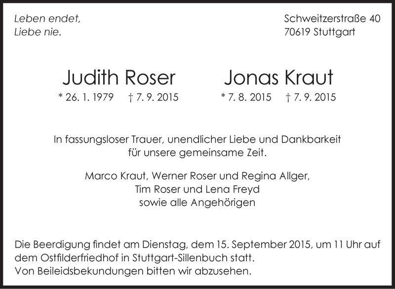  Traueranzeige für Jonas Kraut vom 12.09.2015 aus Stuttgarter Zeitung / Stuttgarter Nachrichten