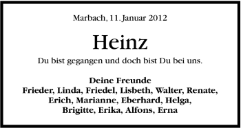 Traueranzeige von Heinz  von Marbacher Zeitung