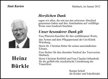 Traueranzeige von Heinz Bürkle von Marbacher Zeitung