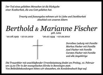 Traueranzeige von Marianne Fischer von Marbacher Zeitung