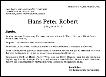 Traueranzeige von Hans-Peter Robert von Marbacher Zeitung