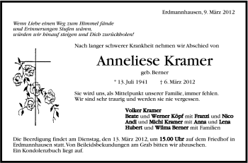 Traueranzeige von Anneliese Kramer von Marbacher Zeitung