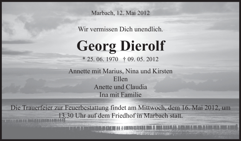  Traueranzeige für Georg Dierolf vom 12.05.2012 aus Marbacher Zeitung