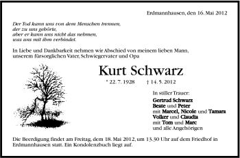 Traueranzeige von Kurt Schwarz von Marbacher Zeitung
