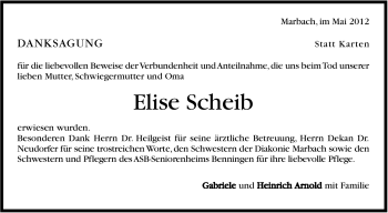 Traueranzeige von Elise Scheib von Marbacher Zeitung