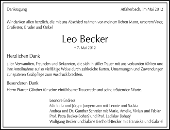 Traueranzeige von Leo Becker von Marbacher Zeitung