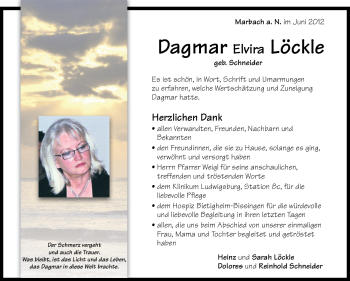 Traueranzeige von Dagmar Löckle von Marbacher Zeitung