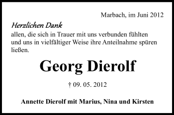 Traueranzeige von Georg Dierolf von Marbacher Zeitung