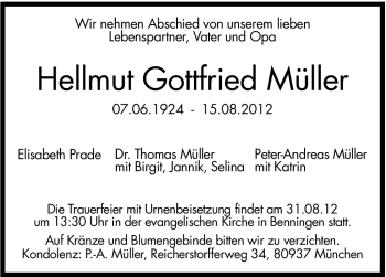 Traueranzeige von Hellmut Gottfried Müller von Marbacher Zeitung