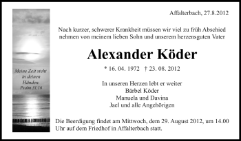 Traueranzeige von Alexander Köder von Marbacher Zeitung