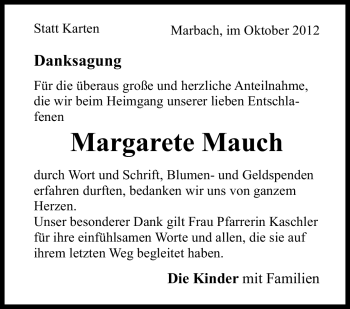 Traueranzeige von Margarete Mauch von Marbacher Zeitung