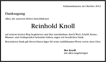 Traueranzeige von Reinhold Knoll von Marbacher Zeitung