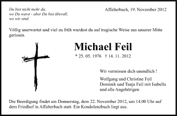 Traueranzeige von Michael Feil von Marbacher Zeitung