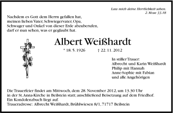 Traueranzeige von Albert Weißhardt von Marbacher Zeitung