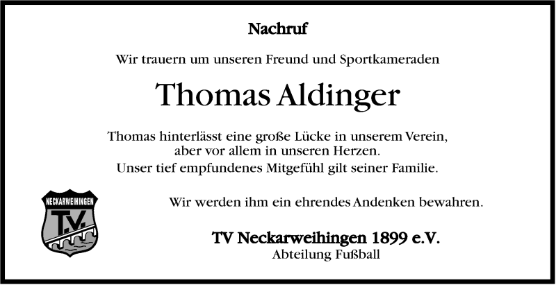 Traueranzeige für Thomas Aldinger vom 08.12.2012 aus Stuttgarter Zeitung / Stuttgarter Nachrichten