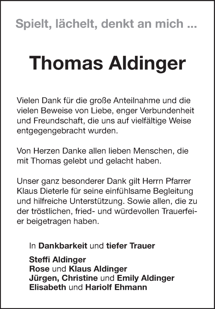  Traueranzeige für Thomas Aldinger vom 22.12.2012 aus Stuttgarter Zeitung / Stuttgarter Nachrichten