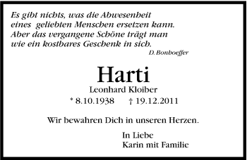 Traueranzeige von Leonhard Kloiber von Marbacher Zeitung