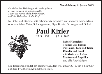 Traueranzeige von Paul Kizler von Marbacher Zeitung