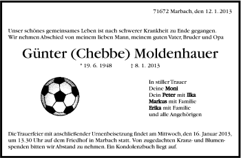 Traueranzeige von Günter Moldenhauer von Marbacher Zeitung