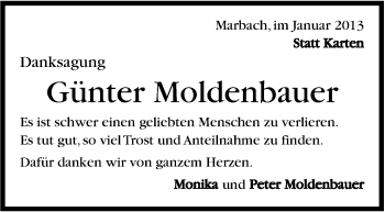 Traueranzeige von Günter Moldenhauer von Marbacher Zeitung