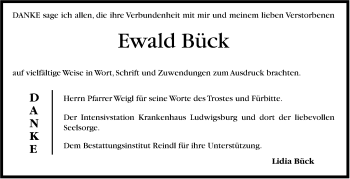 Traueranzeige von Ewald Bück von Marbacher Zeitung