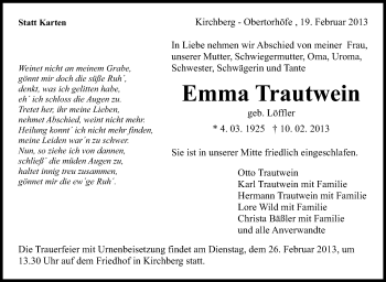 Traueranzeige von Emma Trautwein von Stuttgarter Zeitung / Stuttgarter Nachrichten
