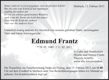 Traueranzeige von Edmund Frantz von Stuttgarter Zeitung / Stuttgarter Nachrichten