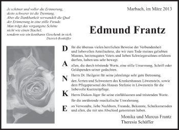 Traueranzeige von Edmund Frantz von Stuttgarter Zeitung / Stuttgarter Nachrichten