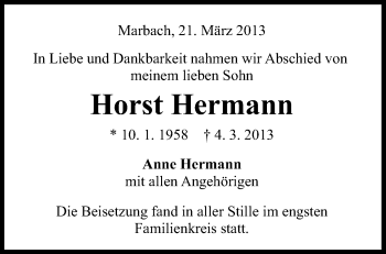 Traueranzeige von Horst Hermann von Marbacher Zeitung