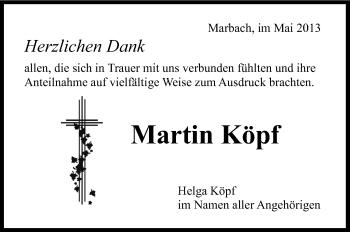 Traueranzeige von Martin Köpf von Marbacher Zeitung