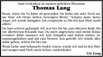 Traueranzeige von Thomas Lang von Marbacher Zeitung