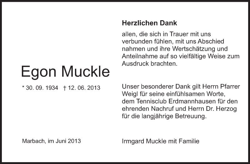  Traueranzeige für Egon Muckle vom 28.06.2013 aus Marbacher Zeitung