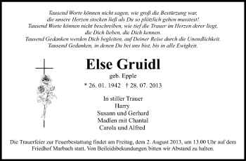 Traueranzeige von Else Gruidl von Marbacher Zeitung