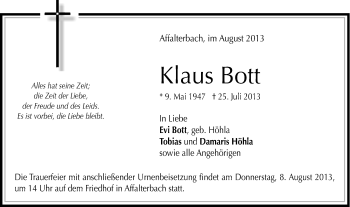Traueranzeige von Klaus Bott von Marbacher Zeitung