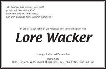 Traueranzeige von Lore Wacker von Marbacher Zeitung