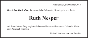Traueranzeige von Ruth Nesper von Marbacher Zeitung